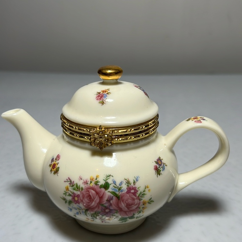 Vintage 1960's  Formalities Porcelain Teapot Trinket Box by Baum Bros. Rare Find